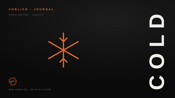 COLD — Vorlich Journal cover: orange outline snowflake pictogram on black with contour rings