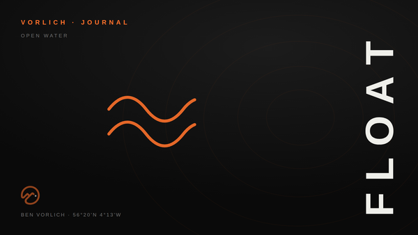 FLOAT — Vorlich Journal cover: orange outline wave pictogram on black with contour rings