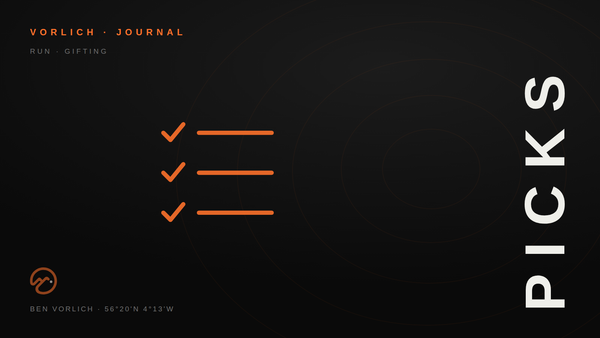 PICKS — Vorlich Journal cover: orange outline checklist pictogram on black with contour rings
