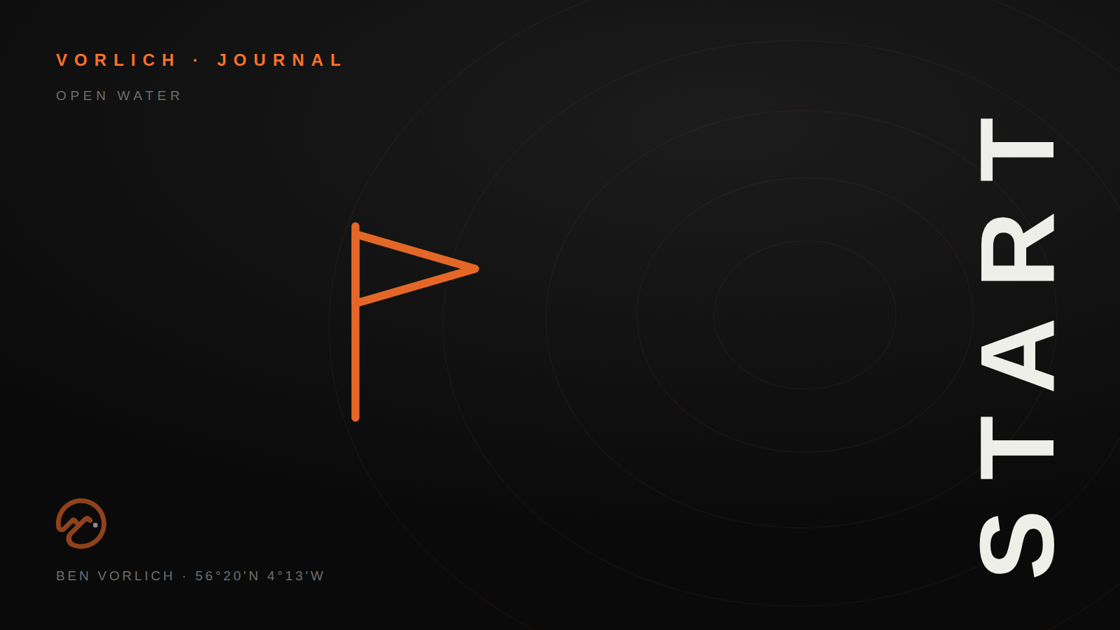 START — Vorlich Journal cover: orange outline start flag pictogram on black with contour rings