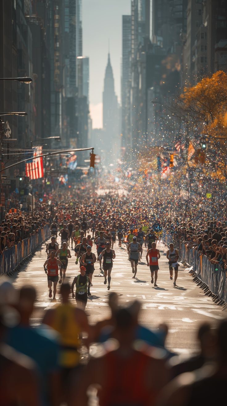 City marathon finish straight — the reason for the medal wall