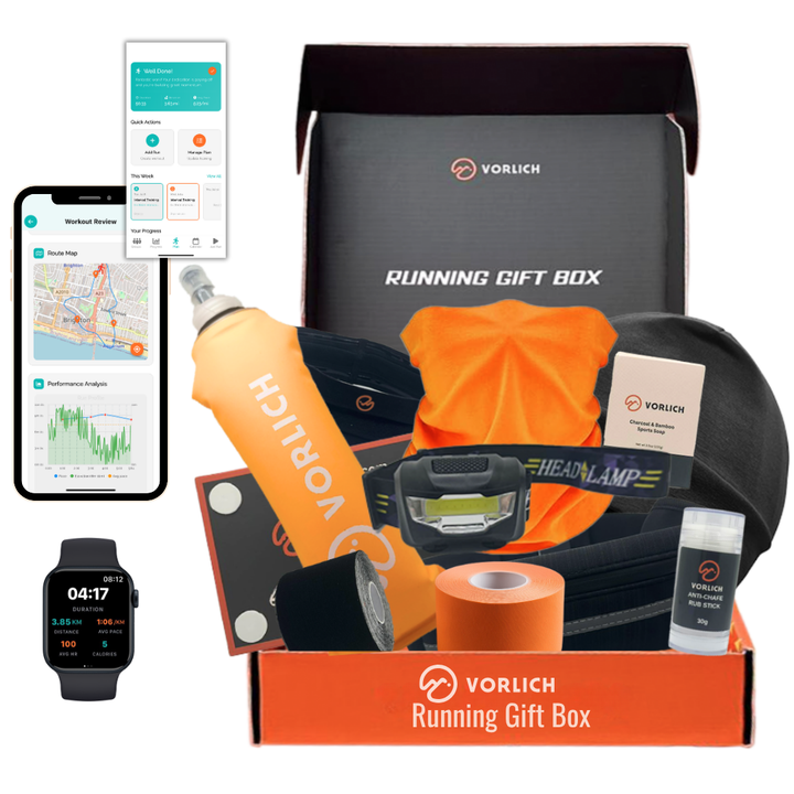 Vorlich® Running Gift Box – 13 Essential Items for Runners – Includes Run App, 8-Week Plan, Running Belt, Anti-Chafing Balm, LED Headtorch, Water Bottle & More