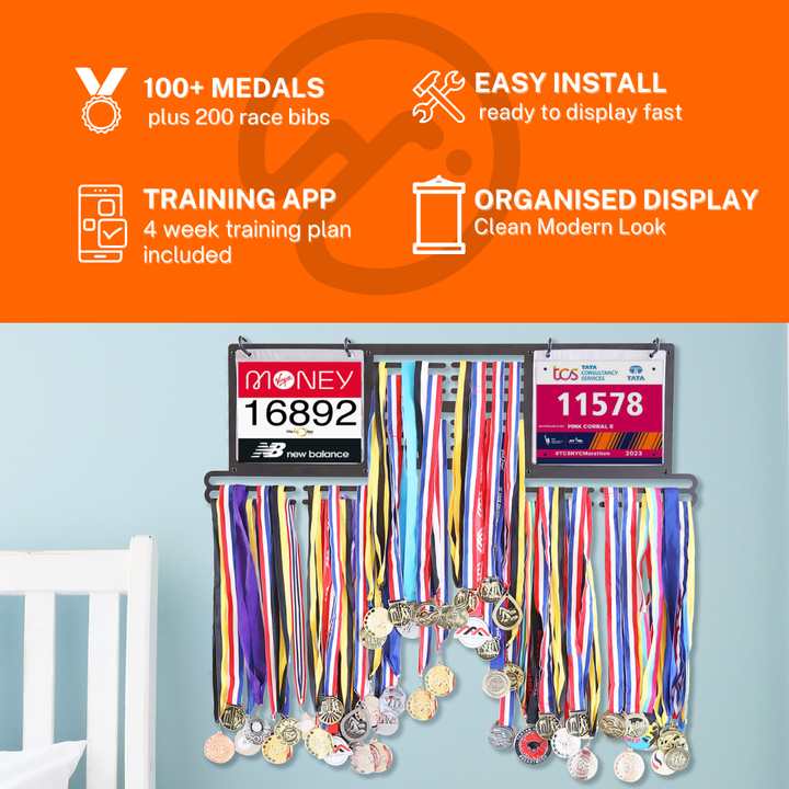 Vorlich Double Race Bib & Medal Display | XL Running Medal Hanger & Race Bib Holder
