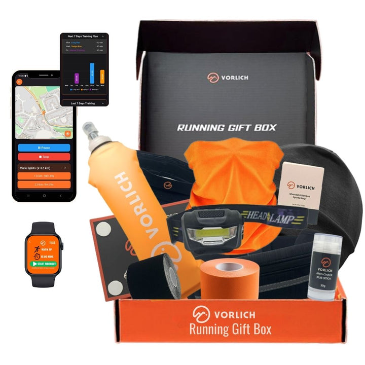 Vorlich® Running Gift Box – 13 Essential Items for Runners – Includes Run App, 8-Week Plan, Running Belt, Anti-Chafing Balm, LED Headtorch, Water Bottle & More