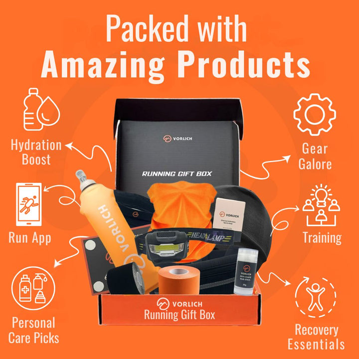 Vorlich® Running Gift Box – 13 Essential Items for Runners – Includes Run App, 8-Week Plan, Running Belt, Anti-Chafing Balm, LED Headtorch, Water Bottle & More